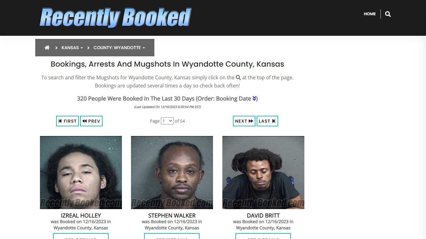 Bookings, Arrests and Mugshots in Wyandotte County, Kansas
